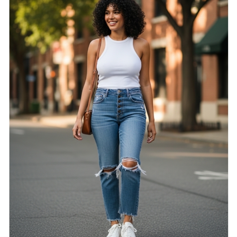 Abercrombie & Fitch Curve Love Mom Jeans 26 Distressed Button Fly Crop